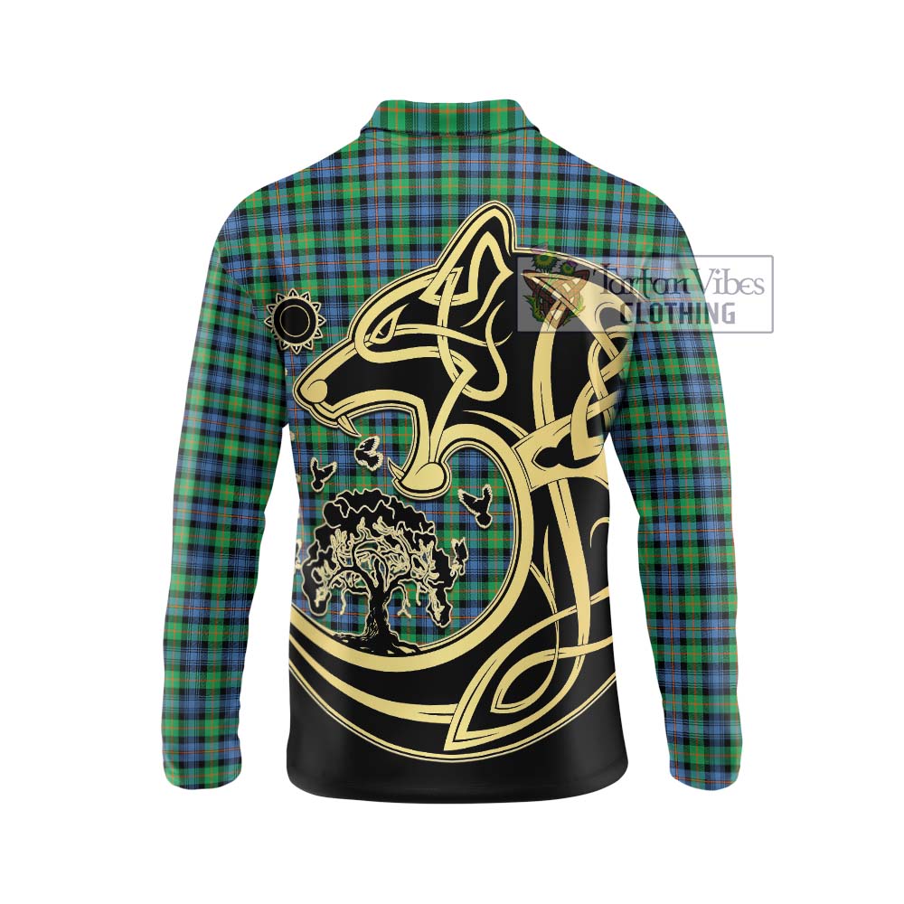 Murray of Atholl Ancient Tartan Long Sleeve Polo Shirt with Family Crest Celtic Wolf Style - Tartanvibesclothing Shop