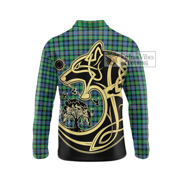 Murray of Atholl Ancient Tartan Long Sleeve Polo Shirt with Family Crest Celtic Wolf Style