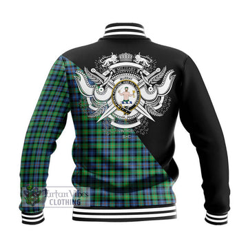 Murray of Atholl Ancient Tartan Baseball Jacket with Family Crest and Military Logo Style