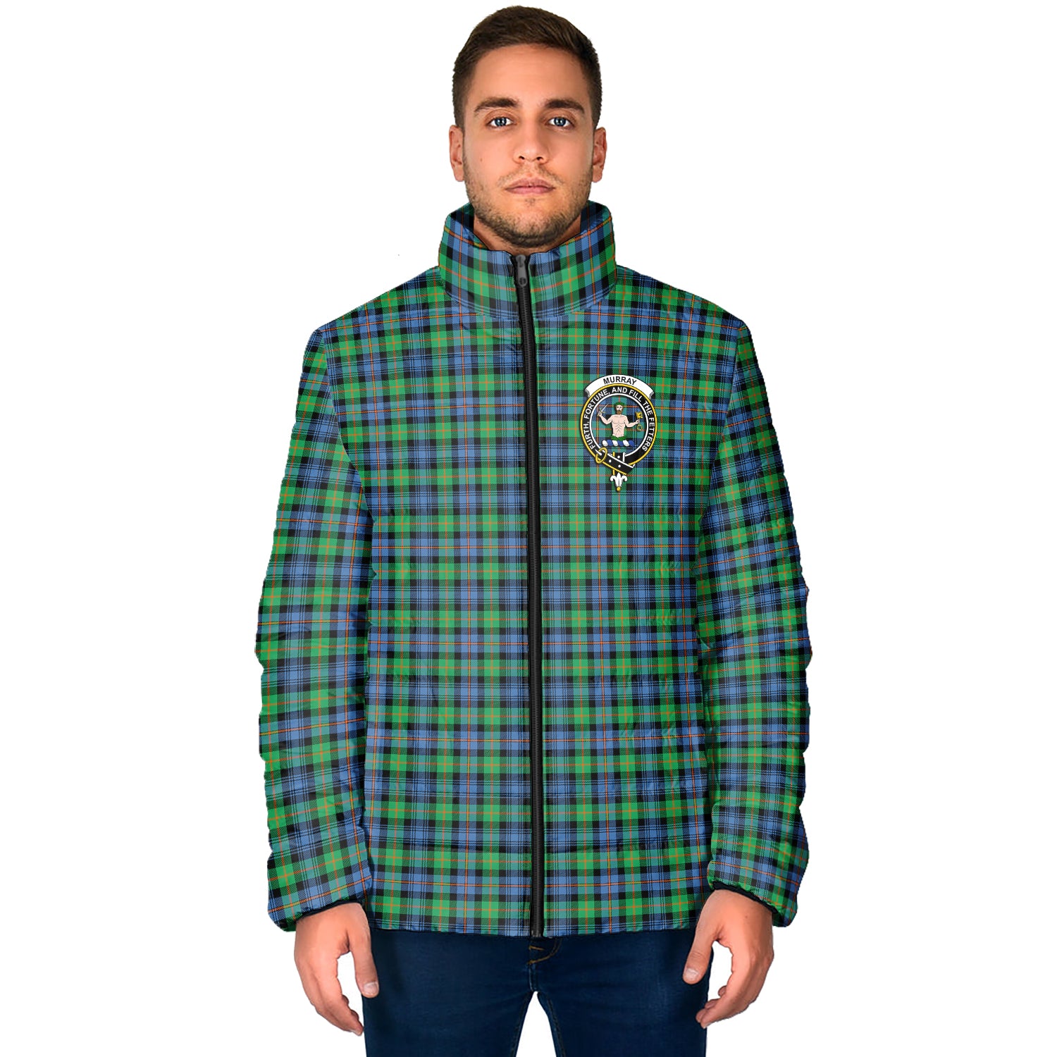 Murray of Atholl Ancient Tartan Padded Jacket with Family Crest - Tartan Vibes Clothing