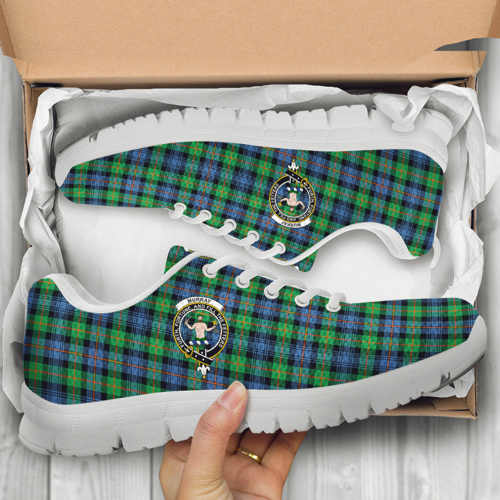 Murray of Atholl Ancient Tartan Sneakers with Family Crest - Tartan Vibes Clothing