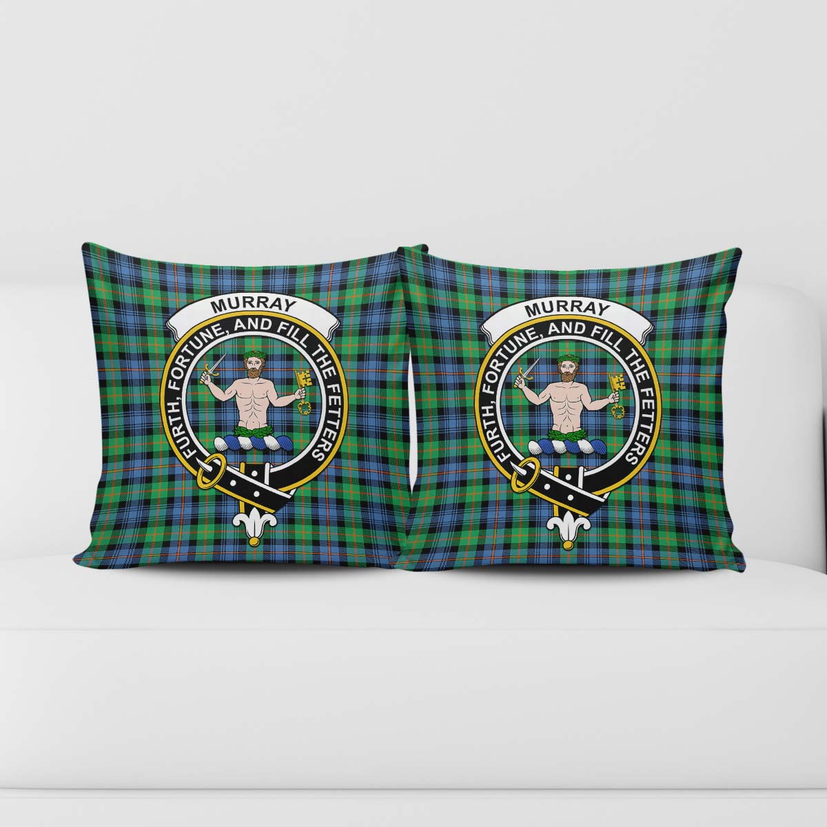 Murray of Atholl Ancient Tartan Pillow Cover with Family Crest - Tartanvibesclothing