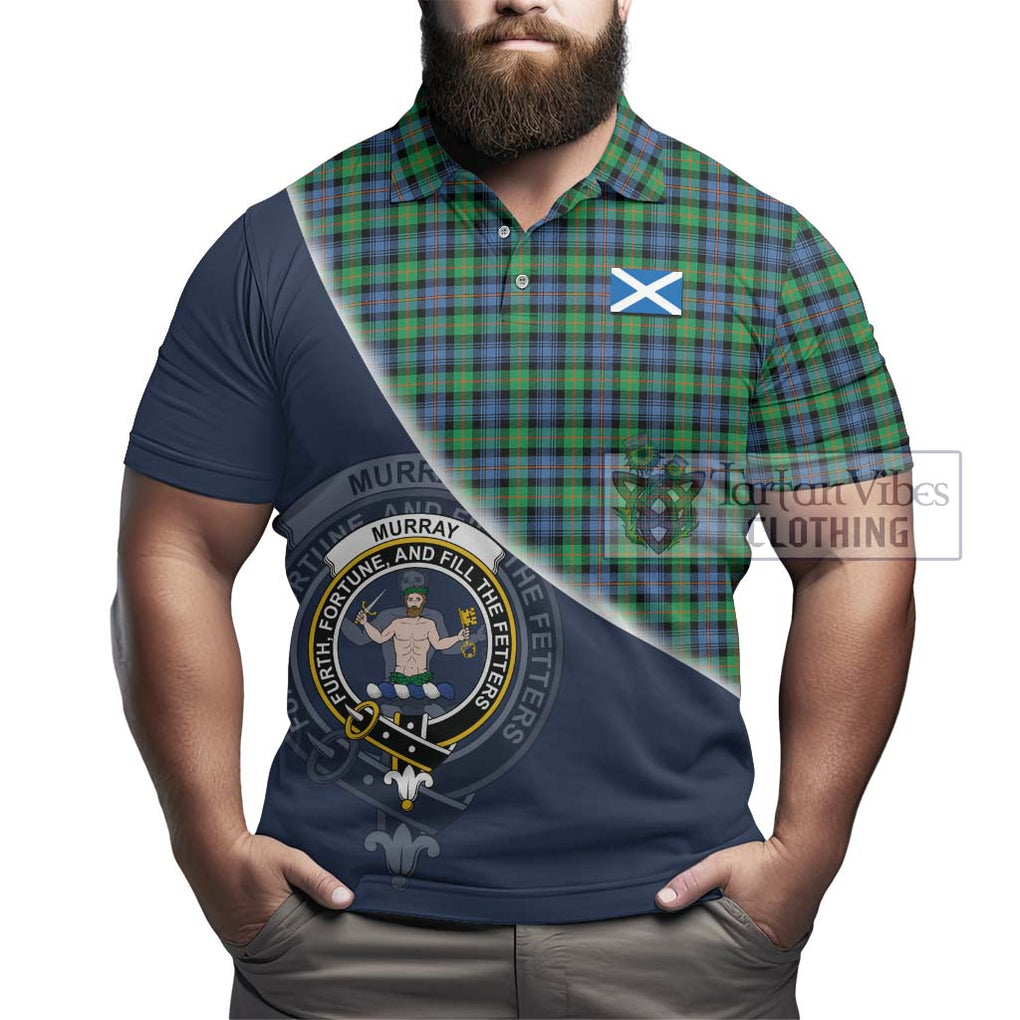 Murray of Atholl Ancient Tartan Polo Shirt with Personalised National Flag and Family Crest Half Style - Tartanvibesclothing Shop