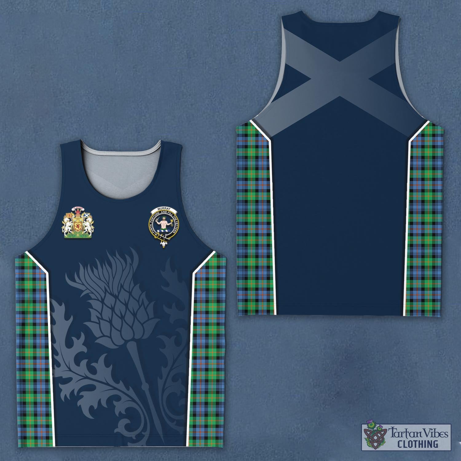 Tartan Vibes Clothing Murray of Atholl Ancient Tartan Men's Tanks Top with Family Crest and Scottish Thistle Vibes Sport Style