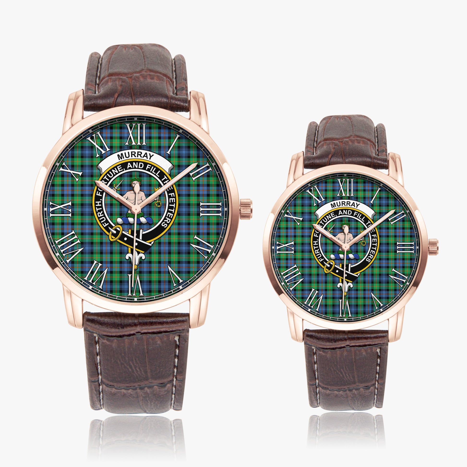 Murray of Atholl Ancient Tartan Family Crest Leather Strap Quartz Watch - Tartanvibesclothing