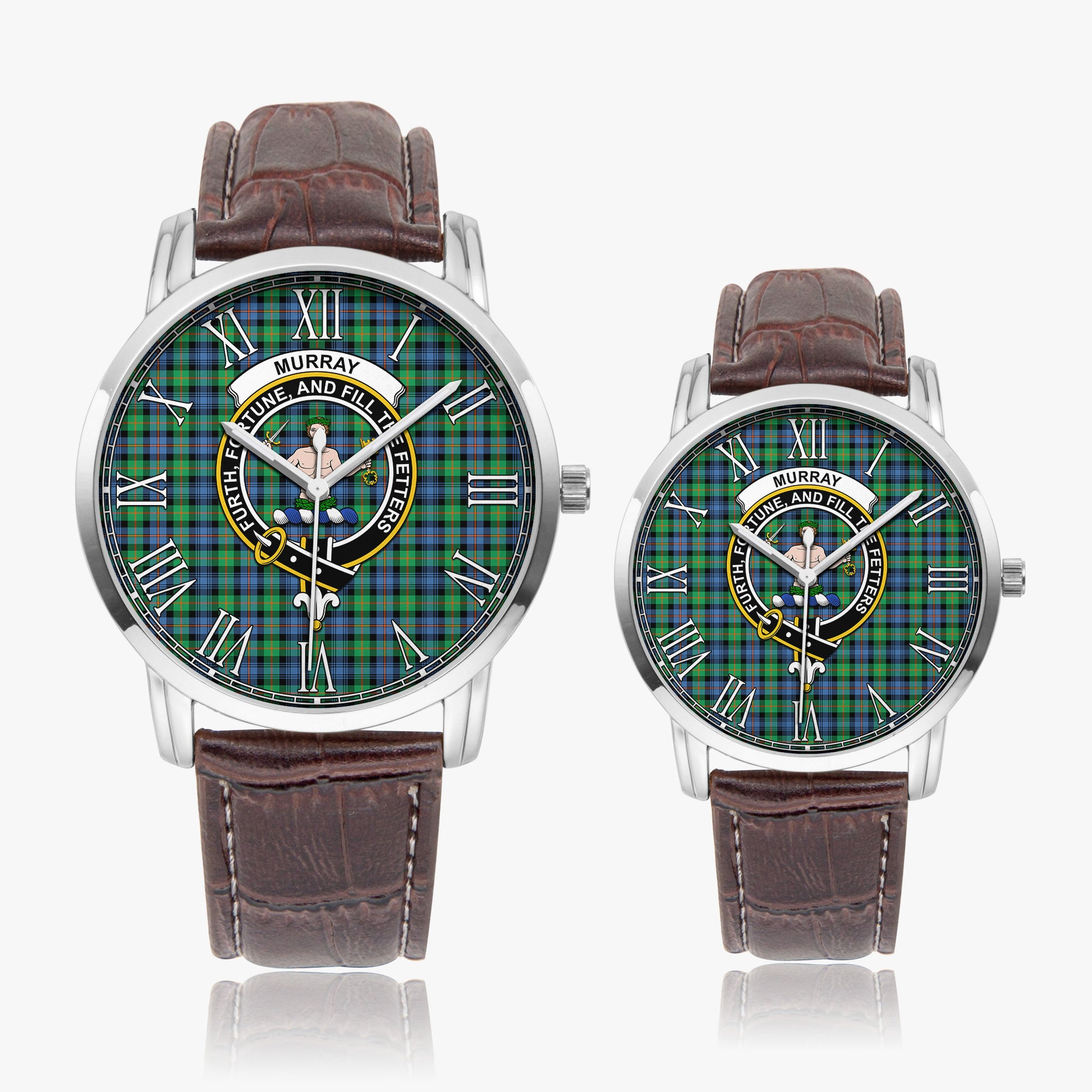 Murray of Atholl Ancient Tartan Family Crest Leather Strap Quartz Watch - Tartanvibesclothing