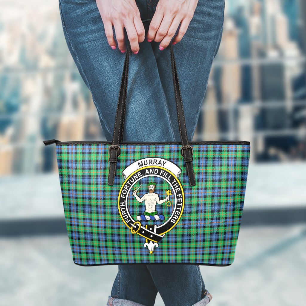 Murray of Atholl Ancient Tartan Leather Tote Bag with Family Crest - Tartan Vibes Clothing