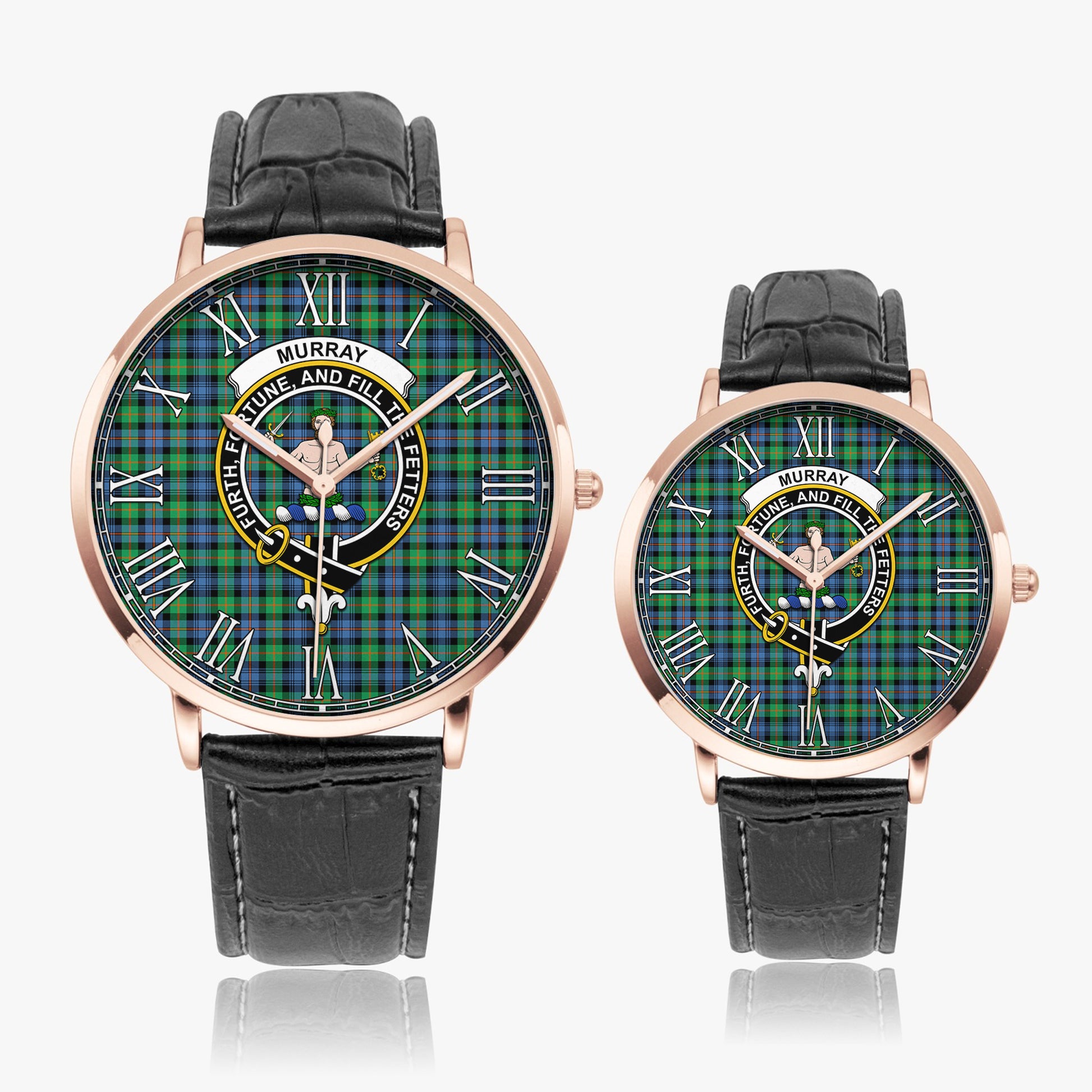 Murray of Atholl Ancient Tartan Family Crest Leather Strap Quartz Watch - Tartanvibesclothing