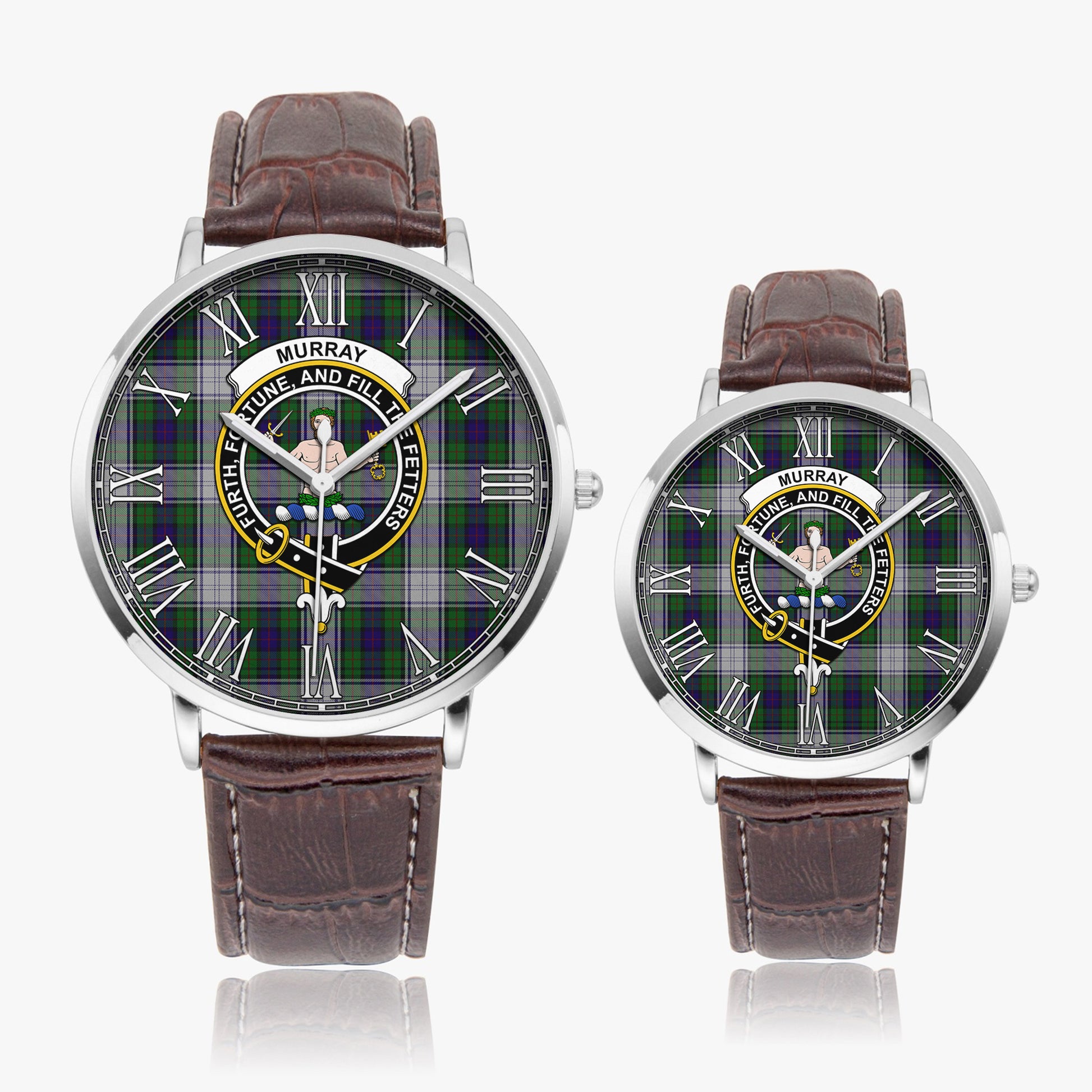 Murray of Atholl Dress Tartan Family Crest Leather Strap Quartz Watch - Tartanvibesclothing