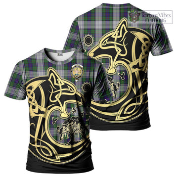 Murray of Atholl Dress Tartan T-Shirt with Family Crest Celtic Wolf Style