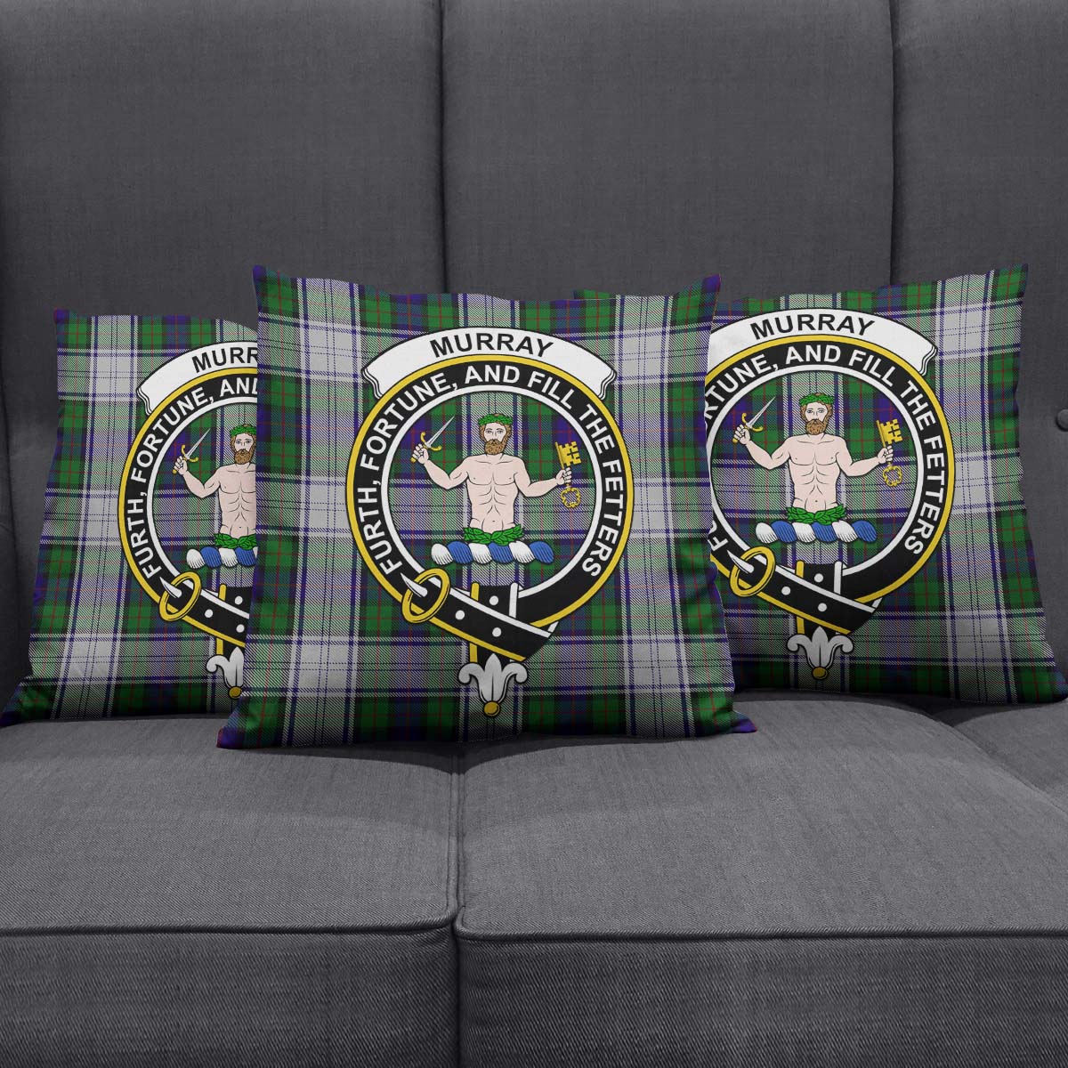 Murray of Atholl Dress Tartan Pillow Cover with Family Crest Square Pillow Cover - Tartanvibesclothing