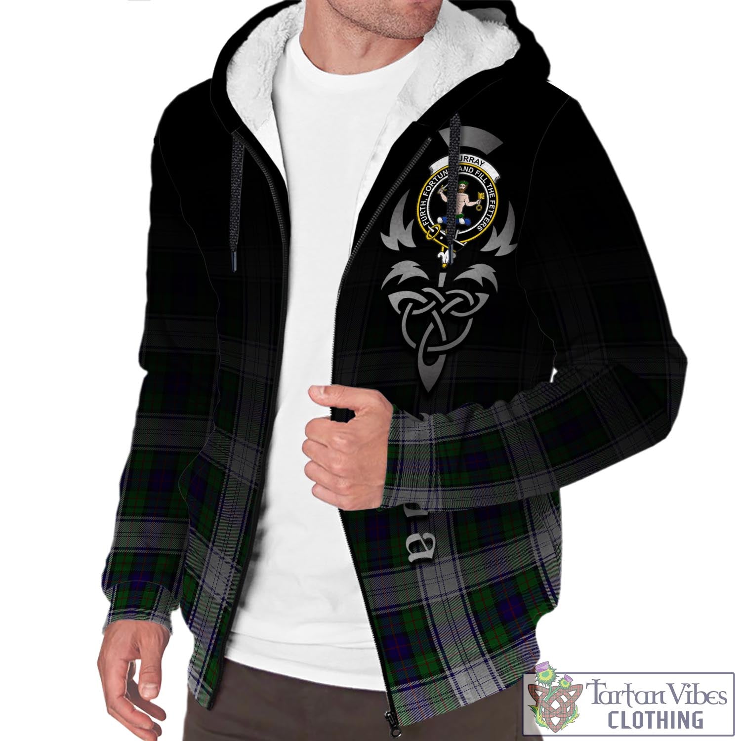 Tartan Vibes Clothing Murray of Atholl Dress Tartan Sherpa Hoodie Featuring Alba Gu Brath Family Crest Celtic Inspired