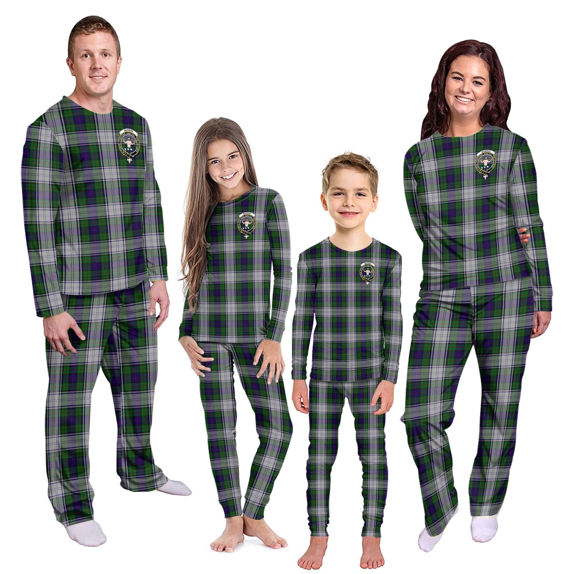 Murray of Atholl Dress Tartan Pajamas Family Set with Family Crest - Tartanvibesclothing