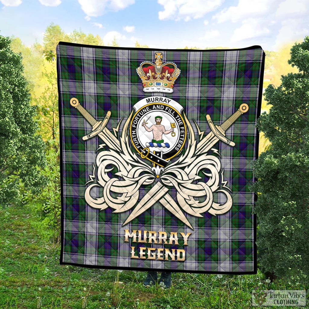 Tartan Vibes Clothing Murray of Atholl Dress Tartan Quilt with Clan Crest and the Golden Sword of Courageous Legacy