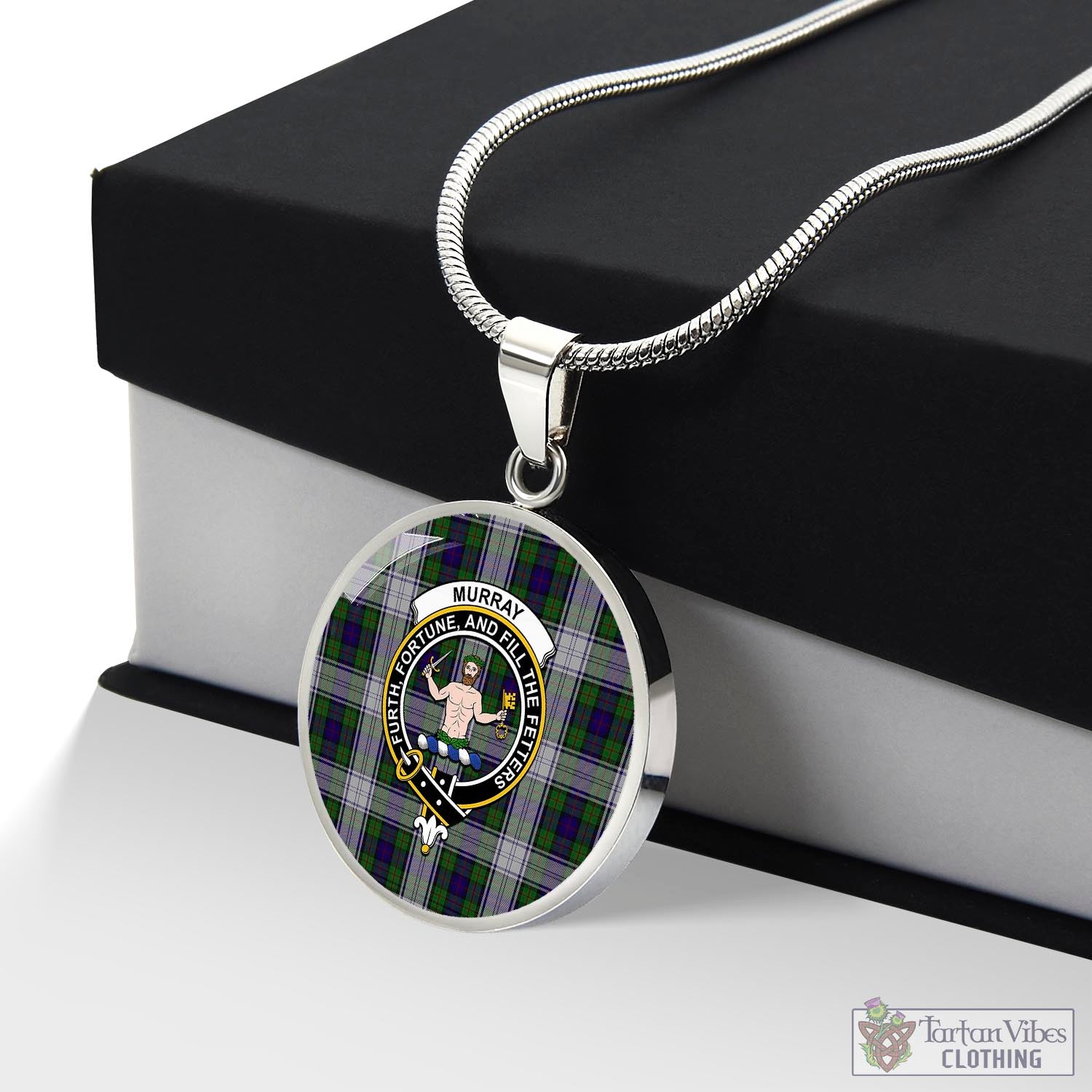 Tartan Vibes Clothing Murray of Atholl Dress Tartan Circle Necklace with Family Crest