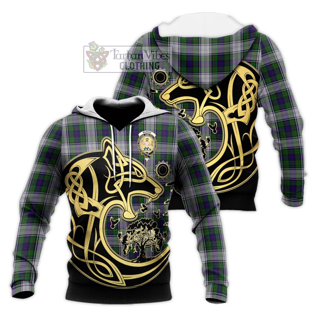 Tartan Vibes Clothing Murray of Atholl Dress Tartan Knitted Hoodie with Family Crest Celtic Wolf Style