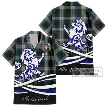 Murray of Atholl Dress Tartan Short Sleeve Button Shirt with Alba Gu Brath Regal Lion Emblem