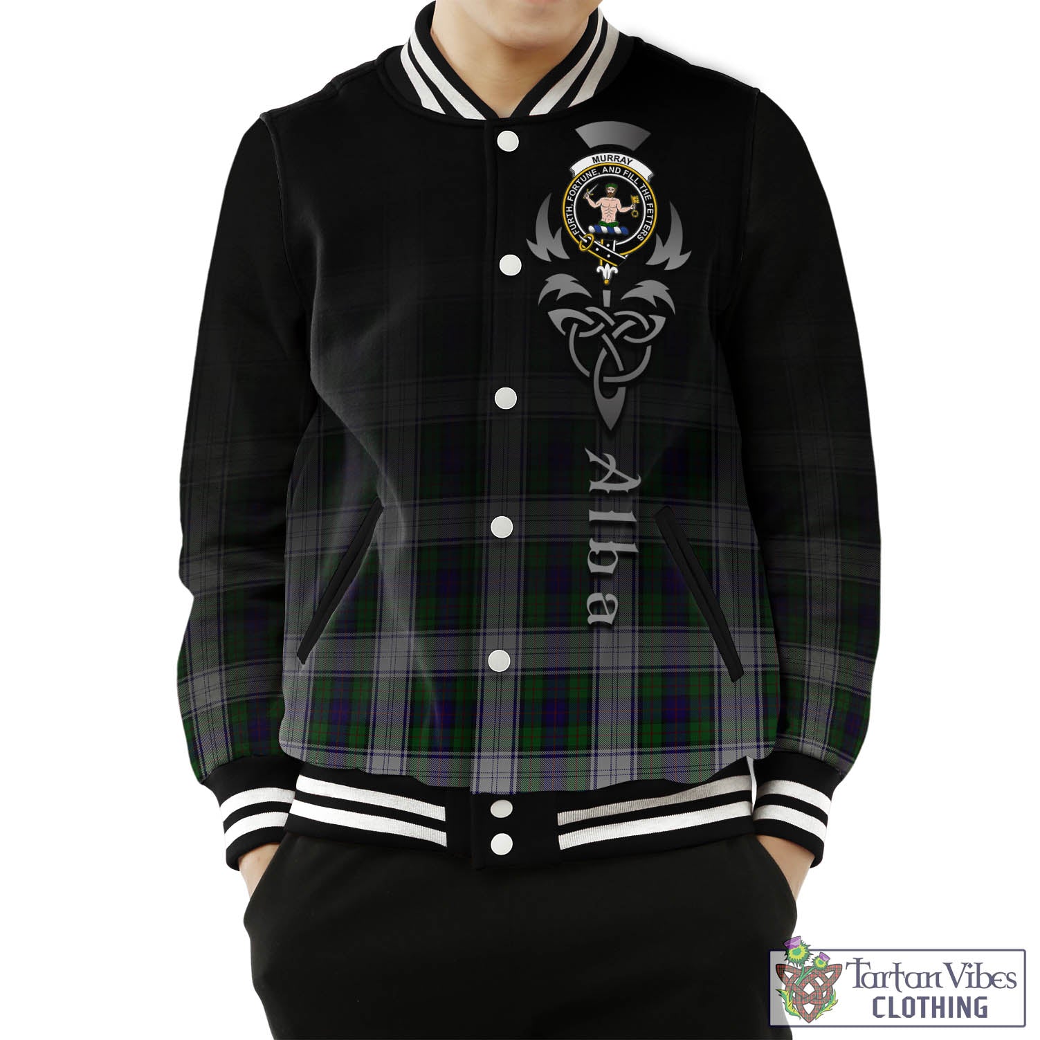 Tartan Vibes Clothing Murray of Atholl Dress Tartan Baseball Jacket Featuring Alba Gu Brath Family Crest Celtic Inspired