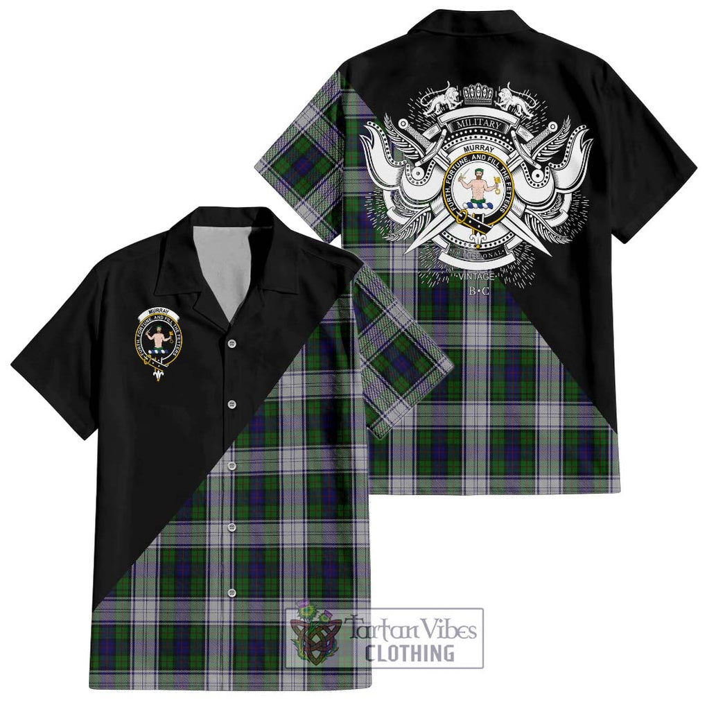 Murray of Atholl Dress Tartan Short Sleeve Button Shirt with Family Crest and Military Logo Style Kid - Tartanvibesclothing Shop