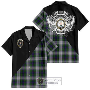 Murray of Atholl Dress Tartan Short Sleeve Button Shirt with Family Crest and Military Logo Style