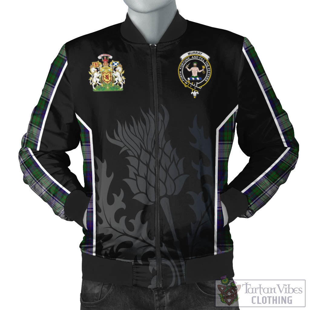 Tartan Vibes Clothing Murray of Atholl Dress Tartan Bomber Jacket with Family Crest and Scottish Thistle Vibes Sport Style