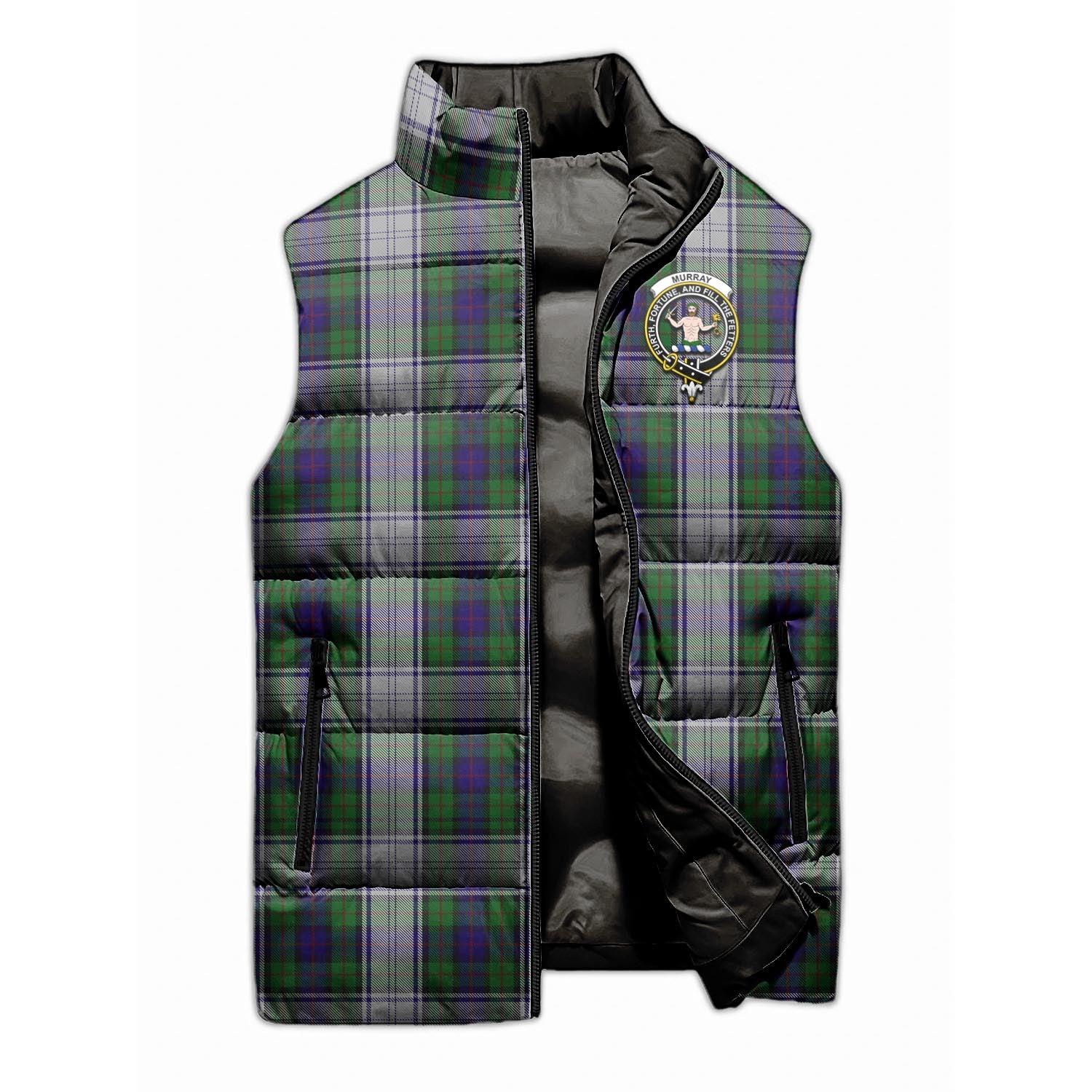 Murray of Atholl Dress Tartan Sleeveless Puffer Jacket with Family Crest - Tartanvibesclothing