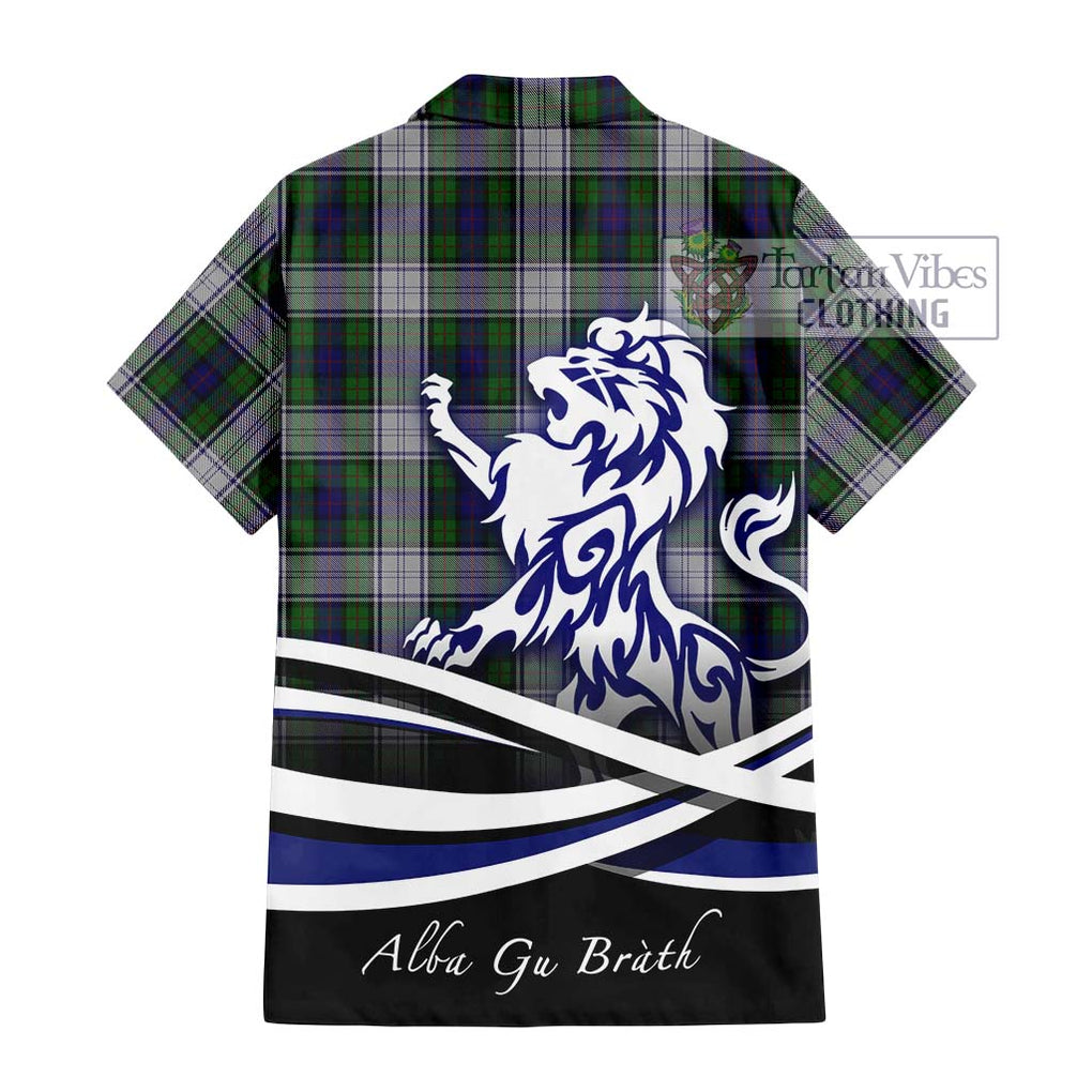 Murray of Atholl Dress Tartan Short Sleeve Button Shirt with Alba Gu Brath Regal Lion Emblem - Tartanvibesclothing Shop