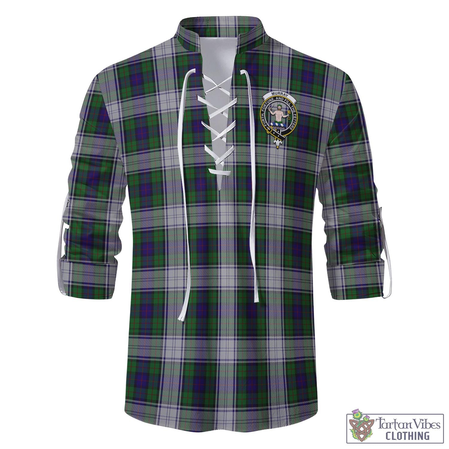 Tartan Vibes Clothing Murray of Atholl Dress Tartan Men's Scottish Traditional Jacobite Ghillie Kilt Shirt with Family Crest