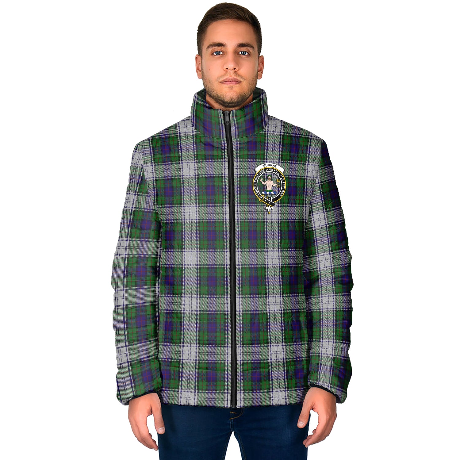 Murray of Atholl Dress Tartan Padded Jacket with Family Crest - Tartan Vibes Clothing