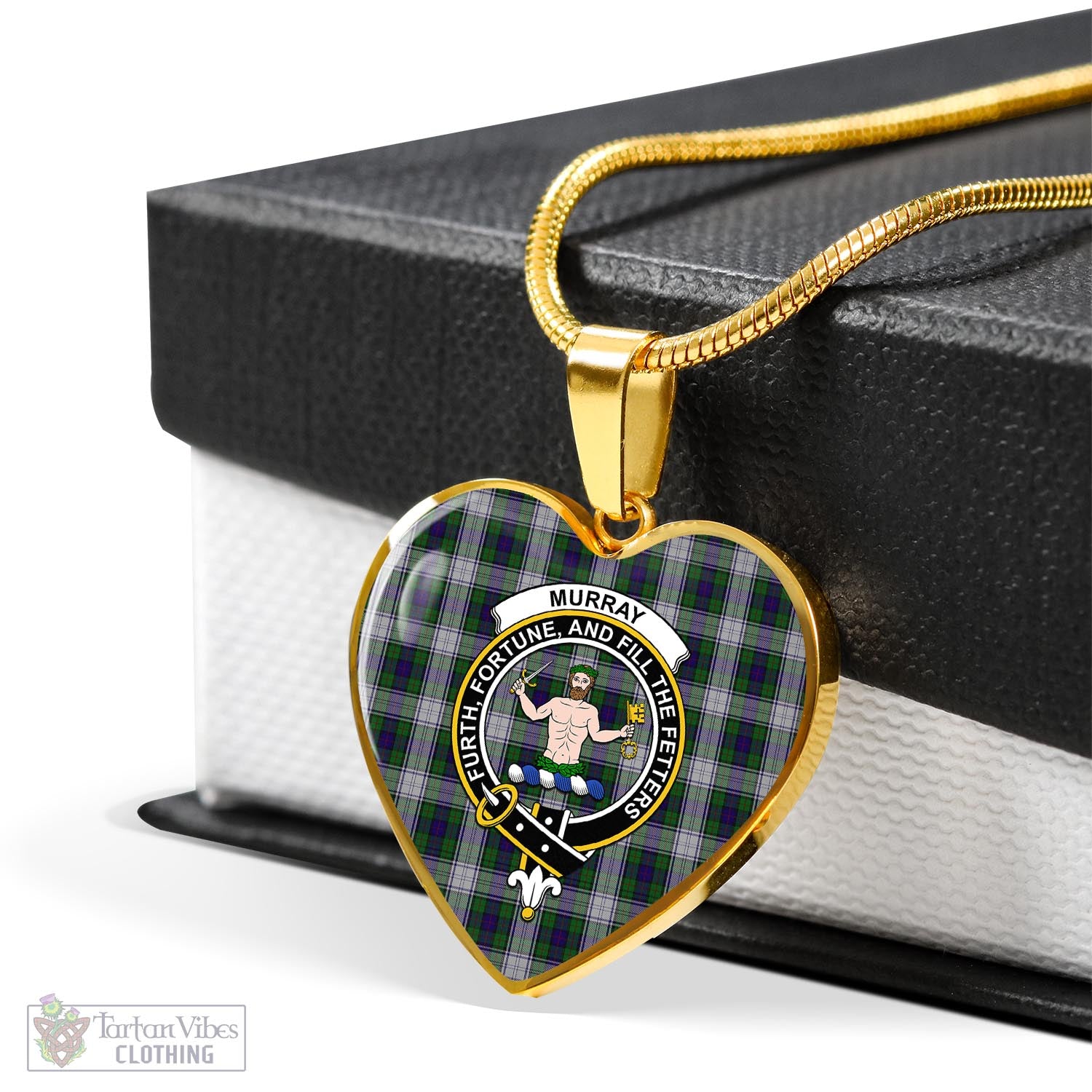 Tartan Vibes Clothing Murray of Atholl Dress Tartan Heart Necklace with Family Crest