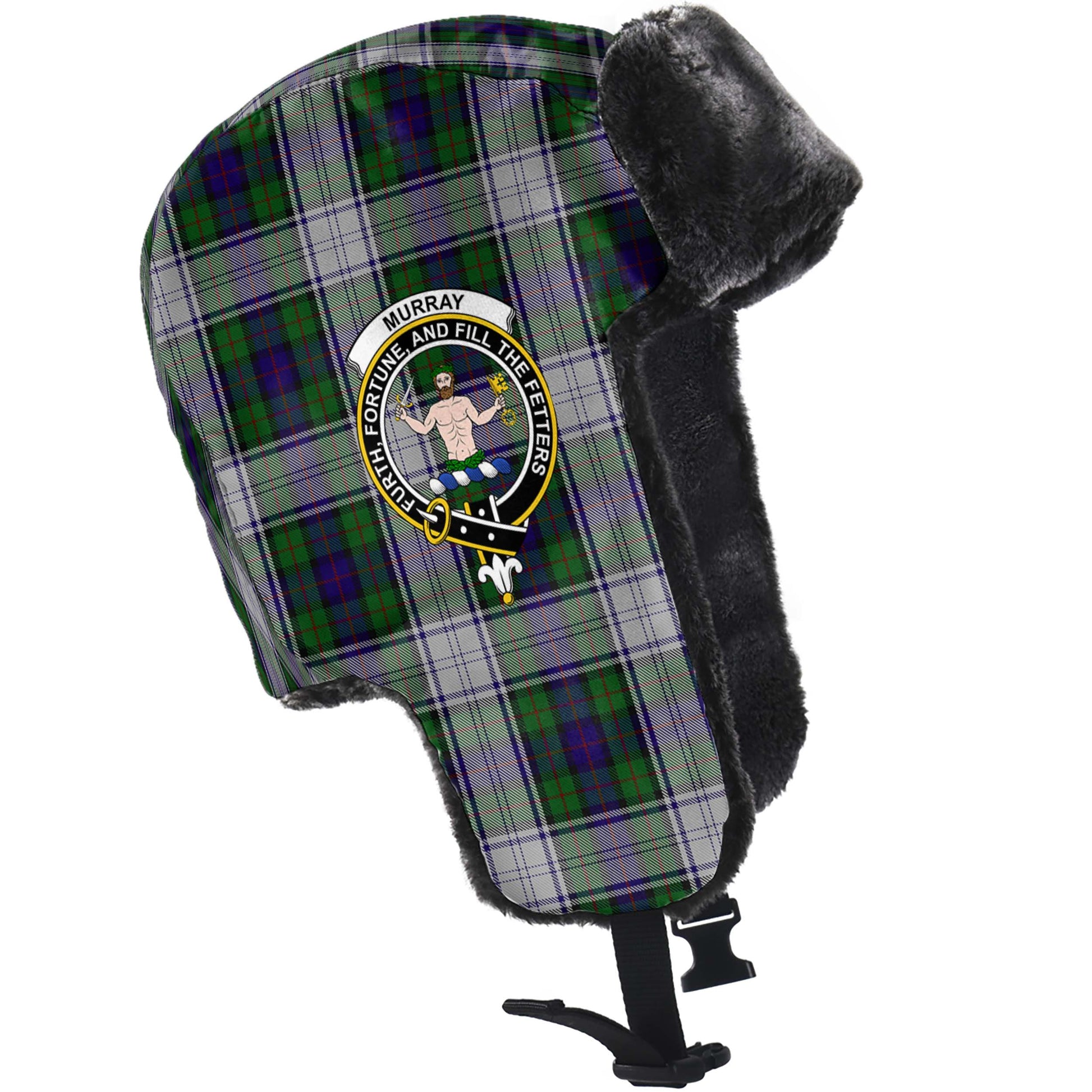 Murray of Atholl Dress Tartan Winter Trapper Hat with Family Crest - Tartanvibesclothing