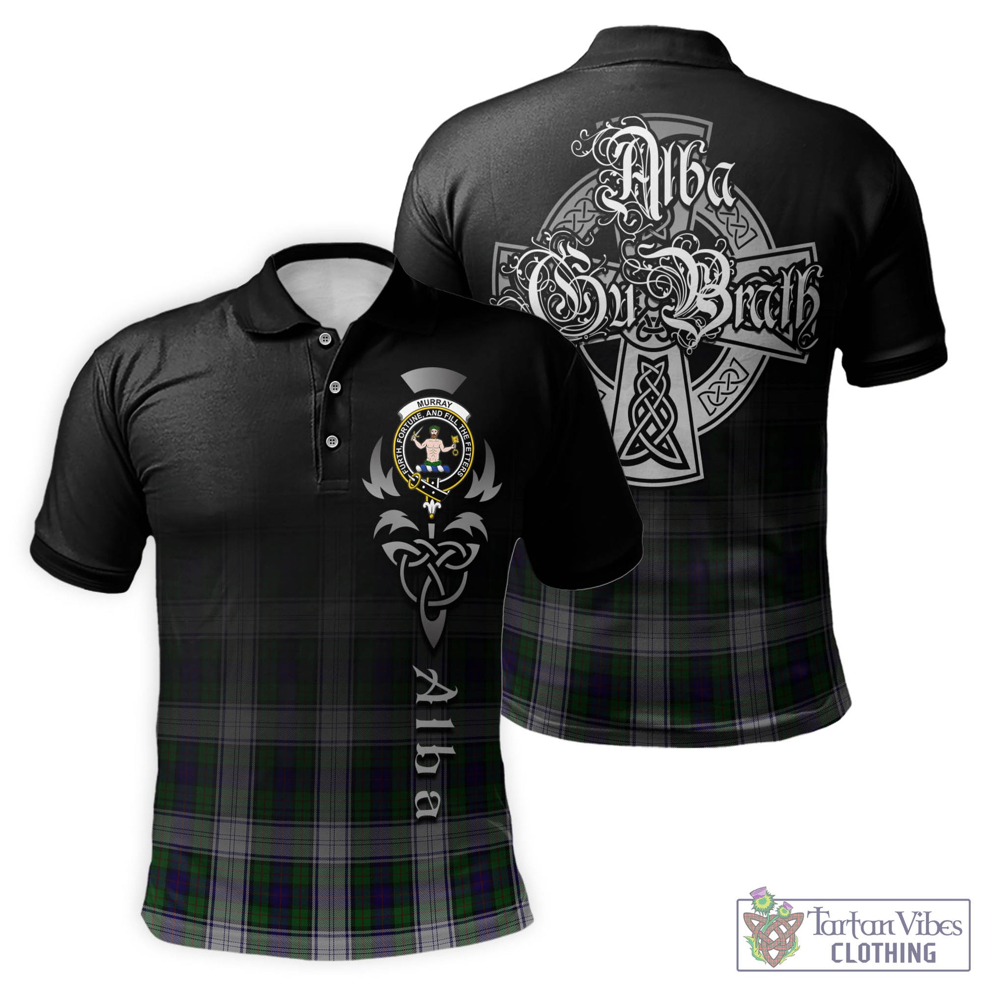 Tartan Vibes Clothing Murray of Atholl Dress Tartan Polo Shirt Featuring Alba Gu Brath Family Crest Celtic Inspired