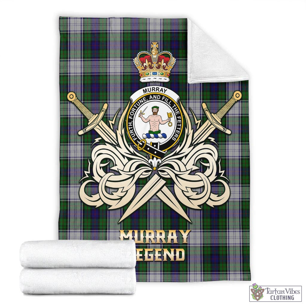 Tartan Vibes Clothing Murray of Atholl Dress Tartan Blanket with Clan Crest and the Golden Sword of Courageous Legacy