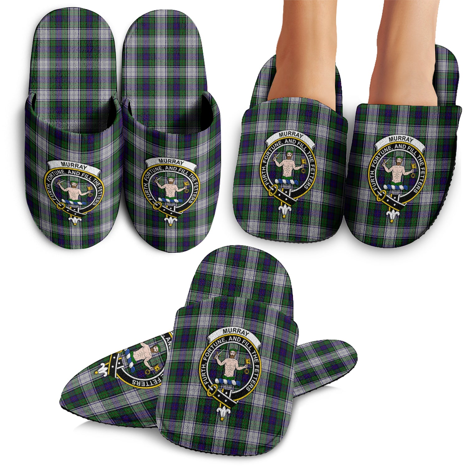 Murray of Atholl Dress Tartan Home Slippers with Family Crest - Tartan Vibes Clothing