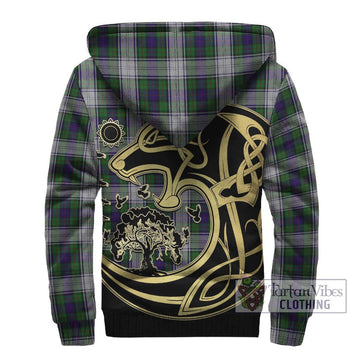 Murray of Atholl Dress Tartan Sherpa Hoodie with Family Crest Celtic Wolf Style