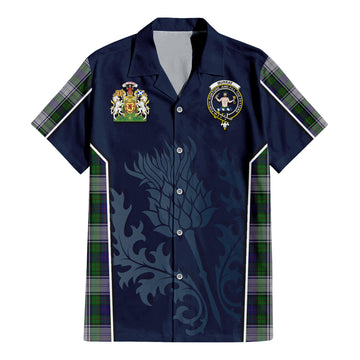 Murray of Atholl Dress Tartan Short Sleeve Button Up Shirt with Family Crest and Scottish Thistle Vibes Sport Style