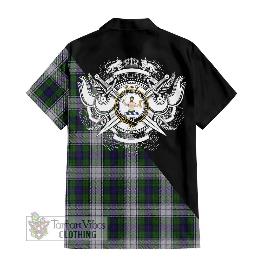 Murray of Atholl Dress Tartan Short Sleeve Button Shirt with Family Crest and Military Logo Style - Tartanvibesclothing Shop