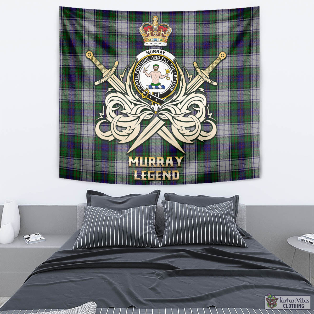 Tartan Vibes Clothing Murray of Atholl Dress Tartan Tapestry with Clan Crest and the Golden Sword of Courageous Legacy