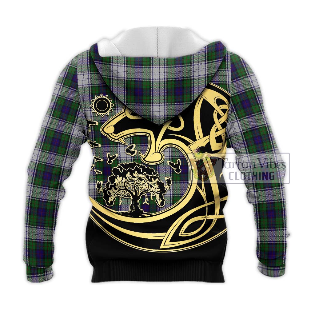 Tartan Vibes Clothing Murray of Atholl Dress Tartan Knitted Hoodie with Family Crest Celtic Wolf Style