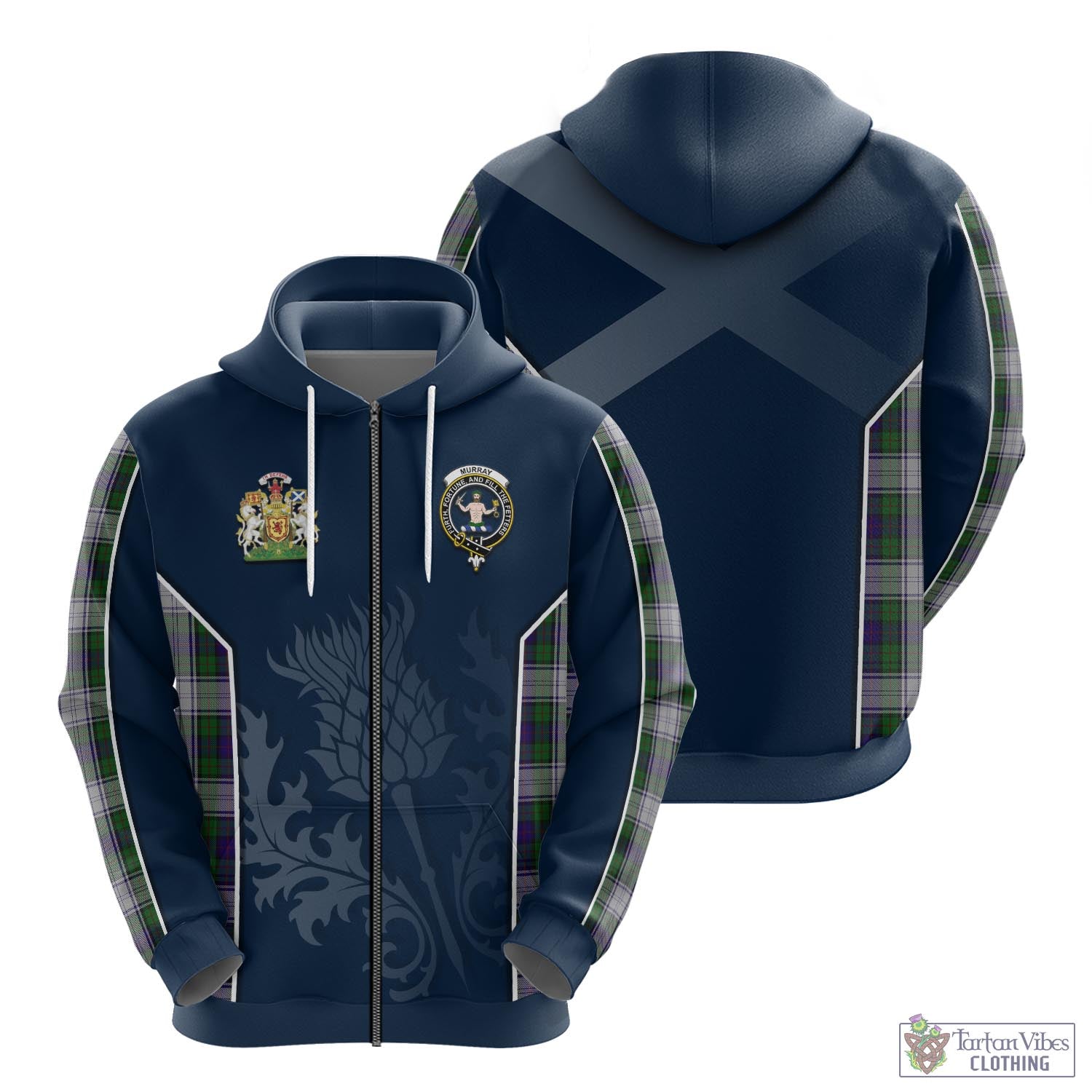 Tartan Vibes Clothing Murray of Atholl Dress Tartan Hoodie with Family Crest and Scottish Thistle Vibes Sport Style