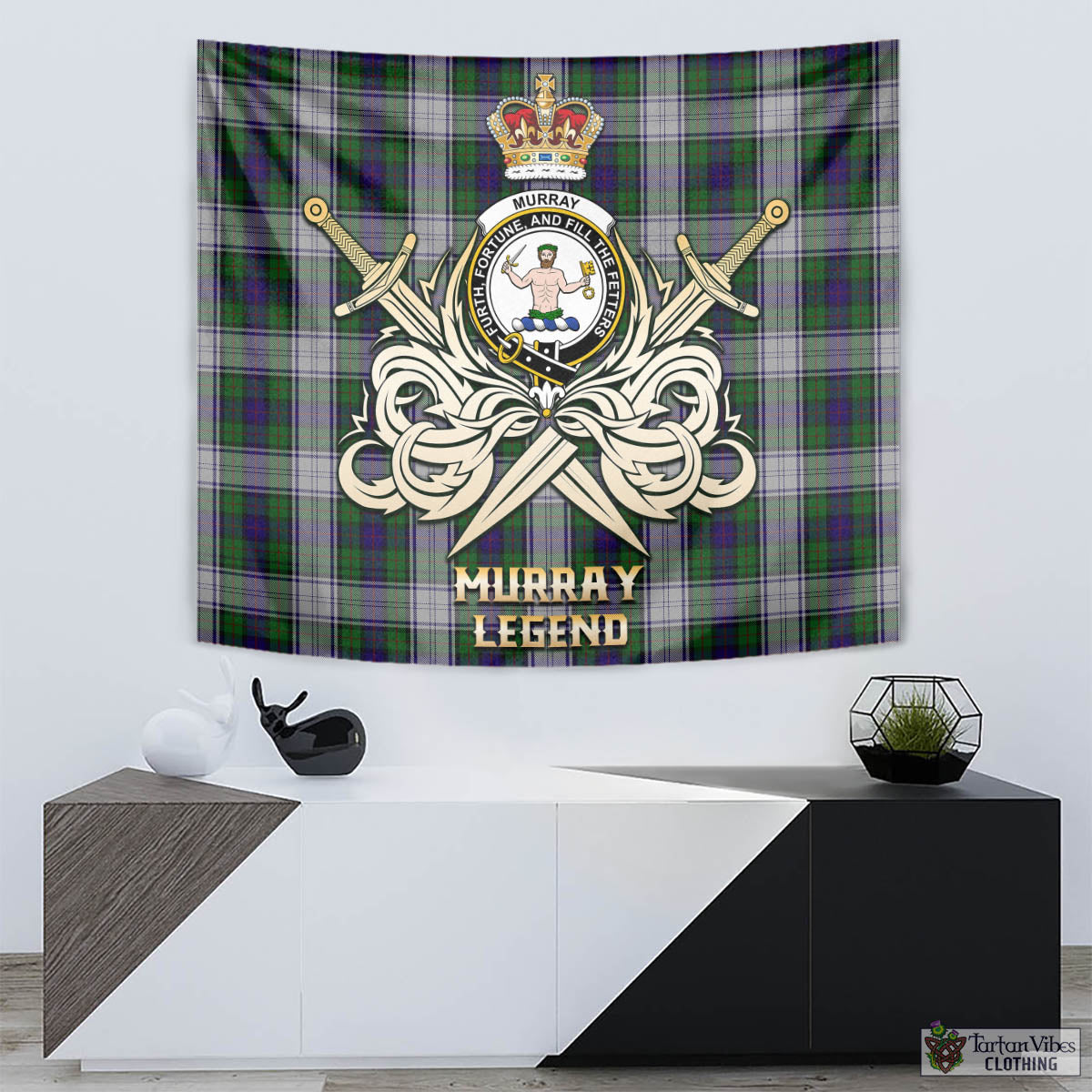 Tartan Vibes Clothing Murray of Atholl Dress Tartan Tapestry with Clan Crest and the Golden Sword of Courageous Legacy