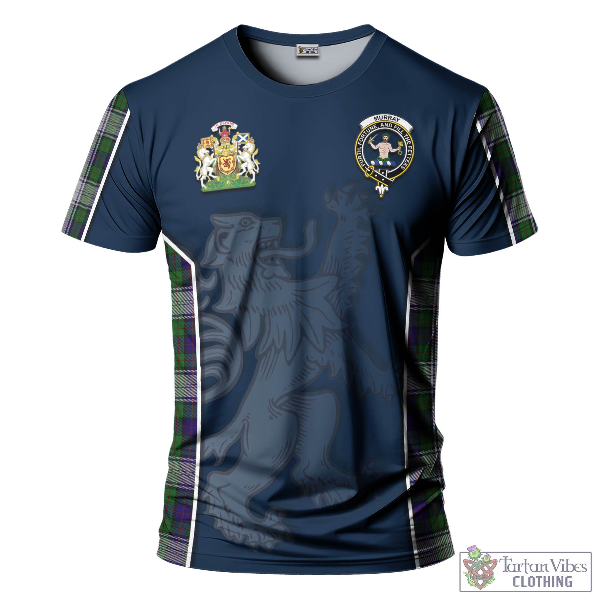 Tartan Vibes Clothing Murray of Atholl Dress Tartan T-Shirt with Family Crest and Lion Rampant Vibes Sport Style