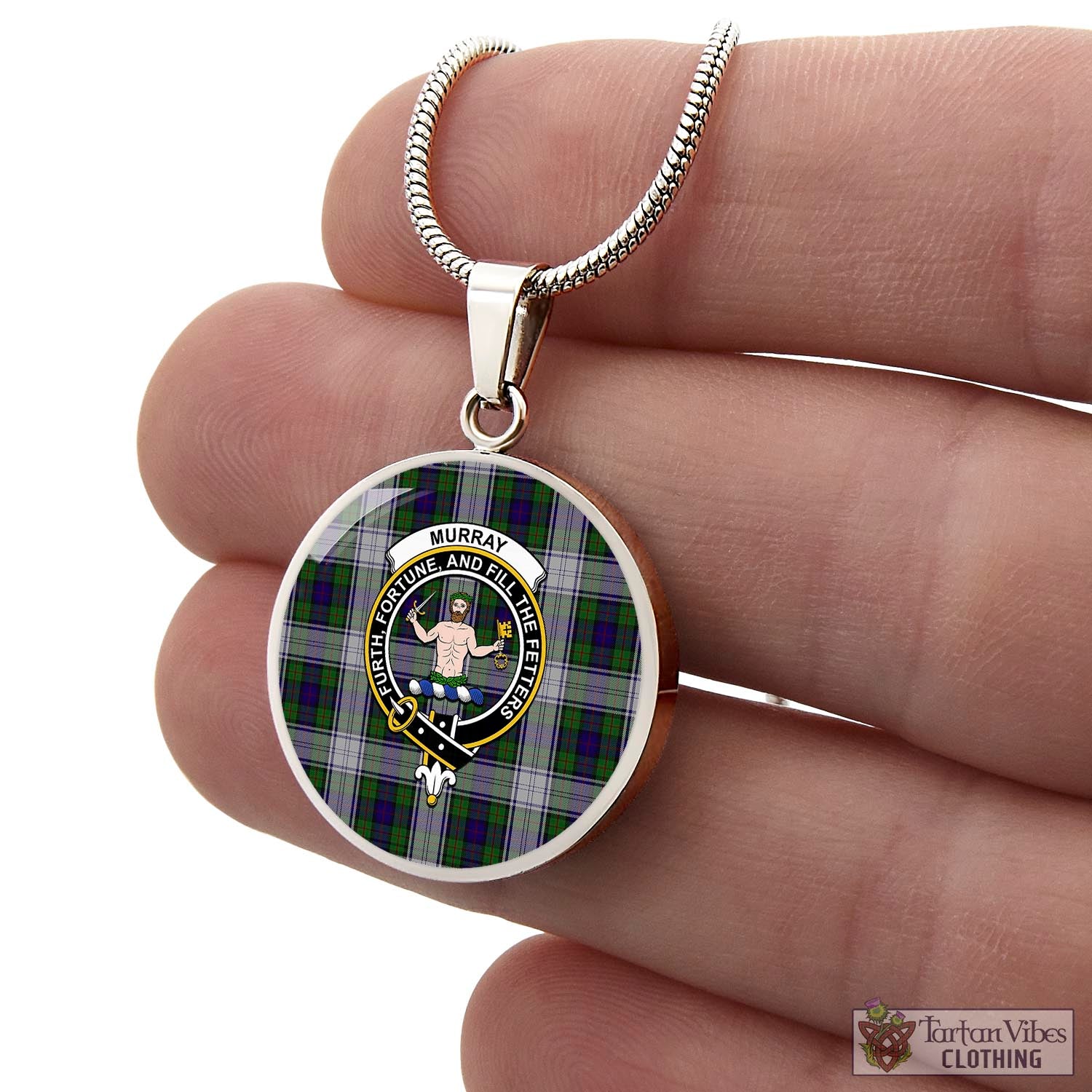 Tartan Vibes Clothing Murray of Atholl Dress Tartan Circle Necklace with Family Crest