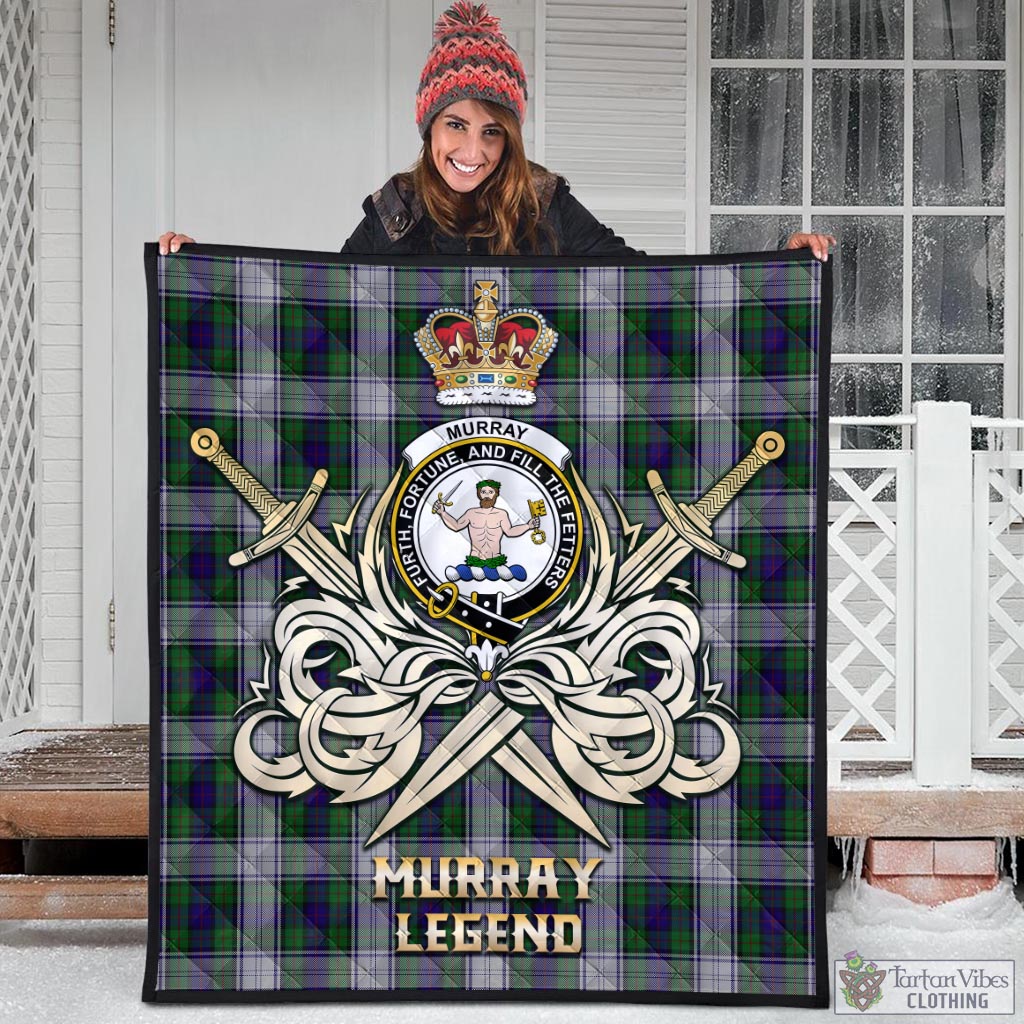 Tartan Vibes Clothing Murray of Atholl Dress Tartan Quilt with Clan Crest and the Golden Sword of Courageous Legacy