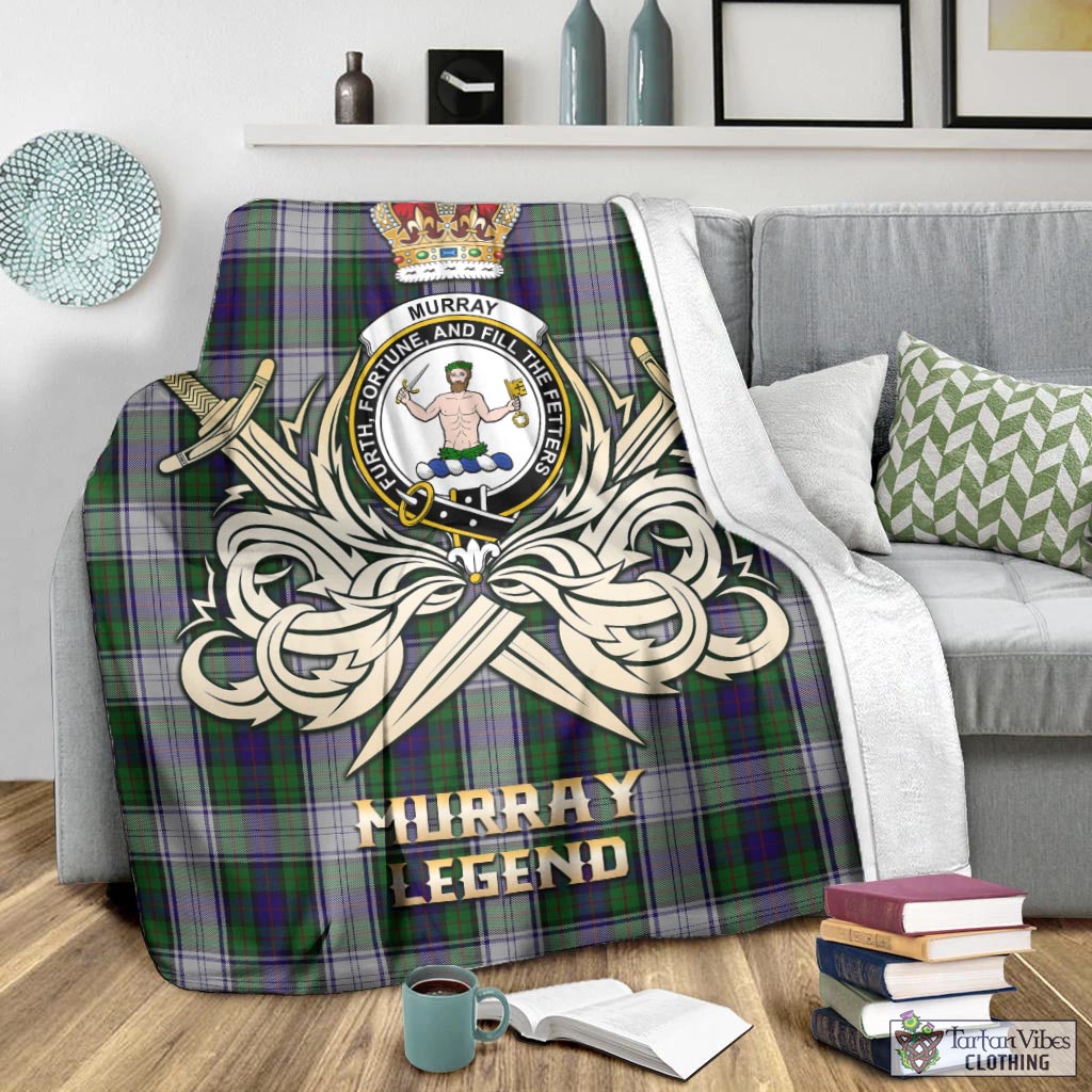 Tartan Vibes Clothing Murray of Atholl Dress Tartan Blanket with Clan Crest and the Golden Sword of Courageous Legacy