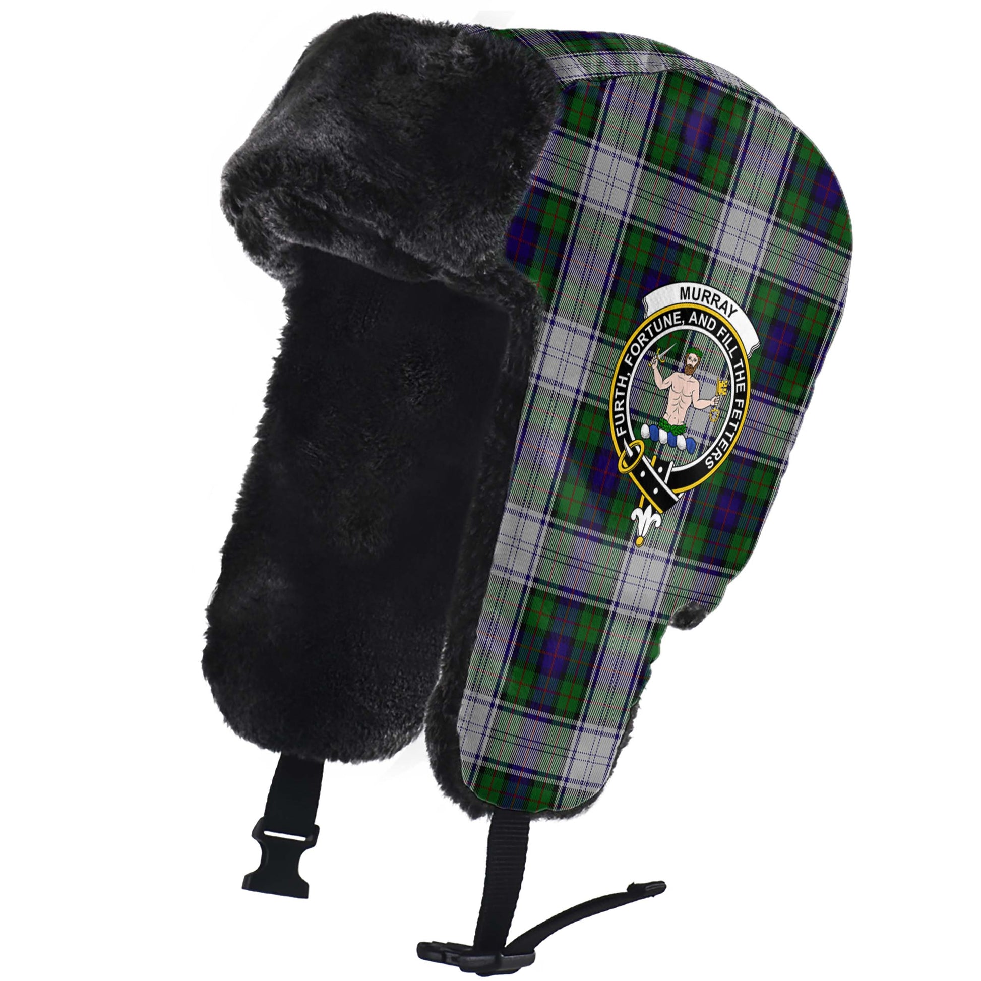 Murray of Atholl Dress Tartan Winter Trapper Hat with Family Crest - Tartanvibesclothing