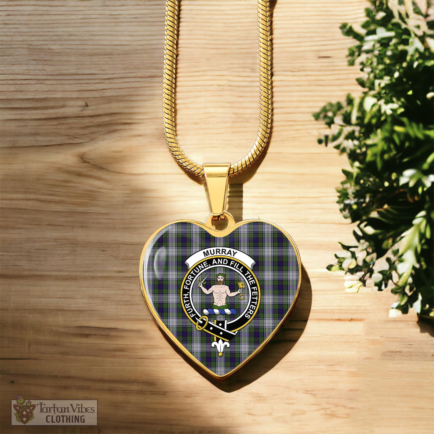 Tartan Vibes Clothing Murray of Atholl Dress Tartan Heart Necklace with Family Crest