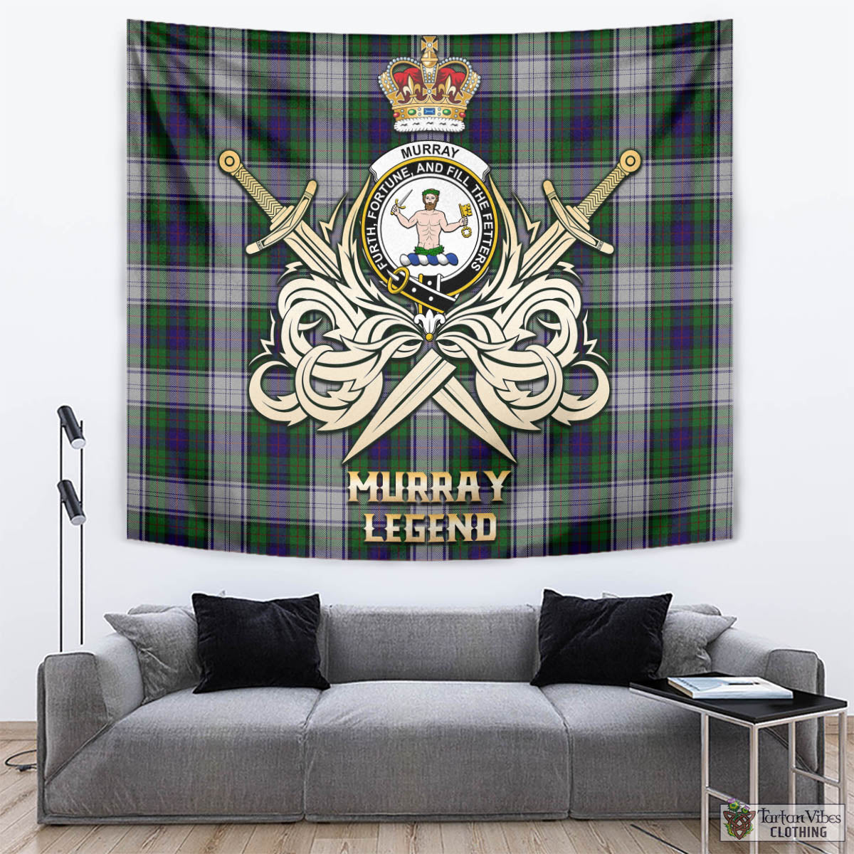 Tartan Vibes Clothing Murray of Atholl Dress Tartan Tapestry with Clan Crest and the Golden Sword of Courageous Legacy