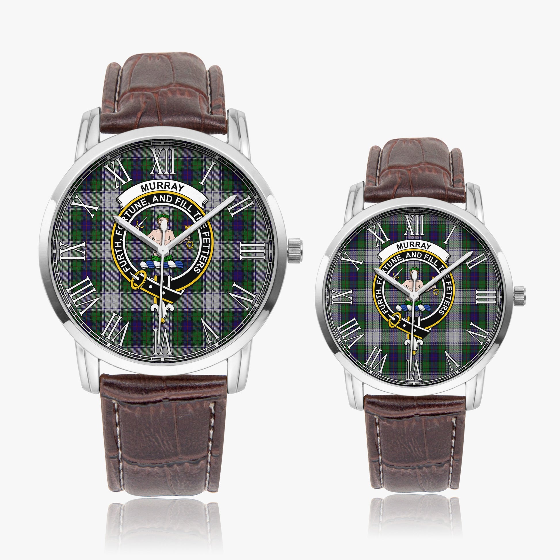 Murray of Atholl Dress Tartan Family Crest Leather Strap Quartz Watch - Tartanvibesclothing