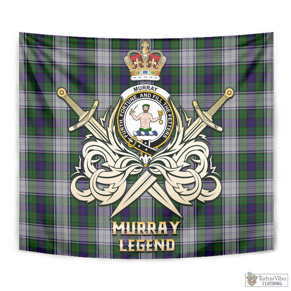 Tartan Vibes Clothing Murray of Atholl Dress Tartan Tapestry with Clan Crest and the Golden Sword of Courageous Legacy